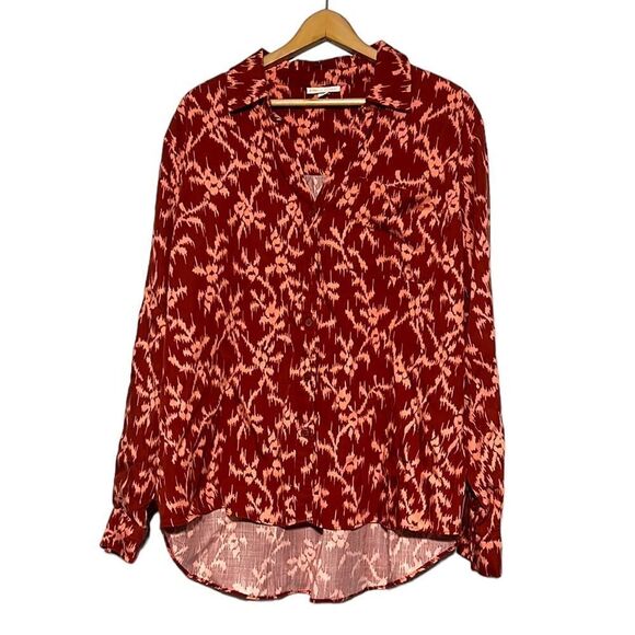 Knox Rose Long Sleeve Top Woman's Size XL Collared Button Front Floral Lyocell - Picture 1 of 10